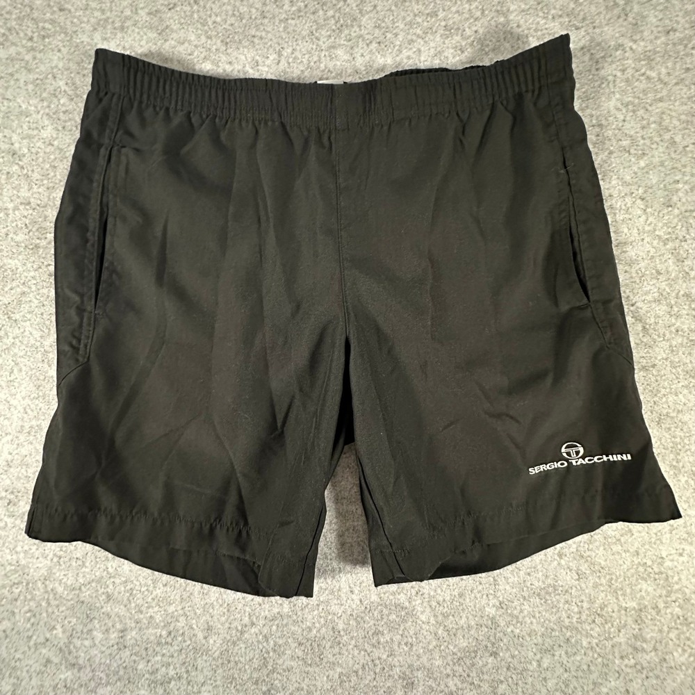 Sergio Tacchini Athletic Shorts Mens Medium Black Sports Essentials Logo